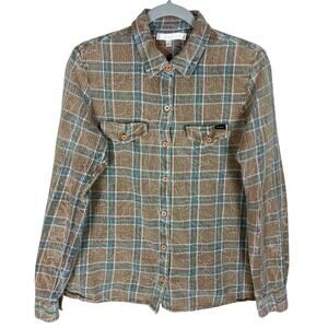 RVCA Shirt Men's Medium‎ Beige Gray Plaid Cotton Long Sleeve Casual Button-Up